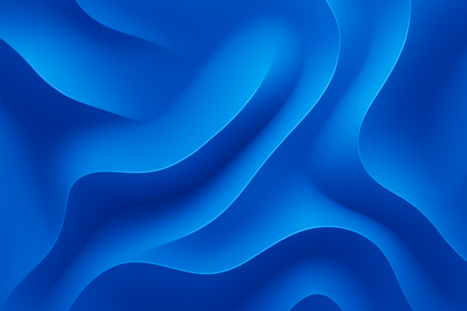 Abstraktes 3D-Wellenmuster in sattem Blau mit weichen, fließenden Formen und Schattenverläufen.