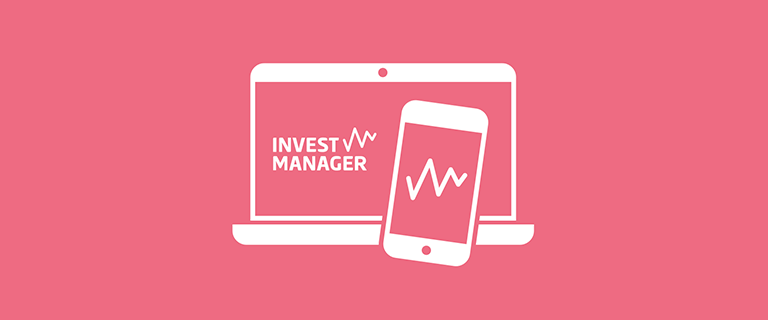 Logo des Investmanagers auf rosa Hintergrund.