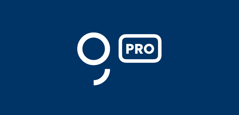Logo von George Pro (weiß) auf dunkelblauem Hintergrund.
