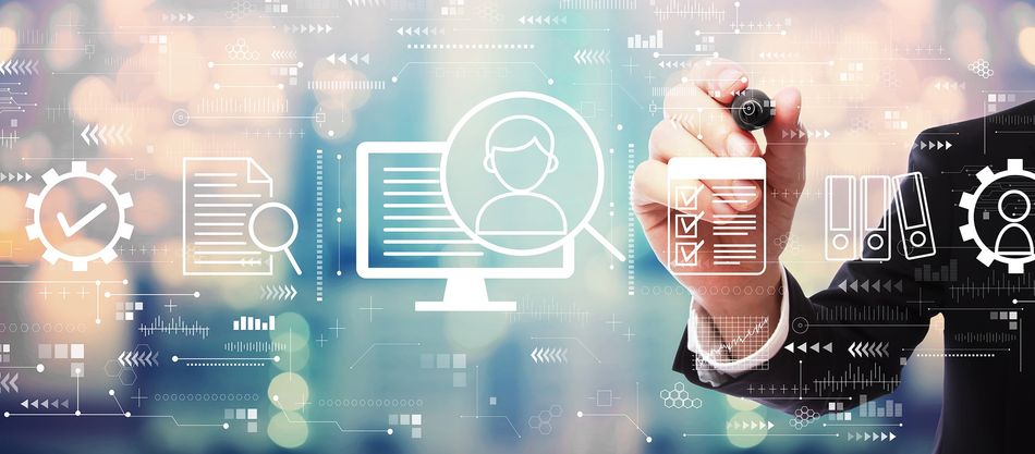 Document management system concept with businessman