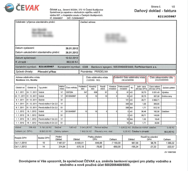 ČEVAK - faktura