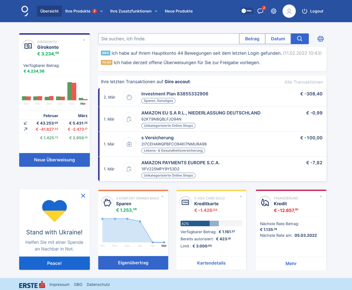 Geroge Web mit Überweisungsmaske "Stand with Ukraine"