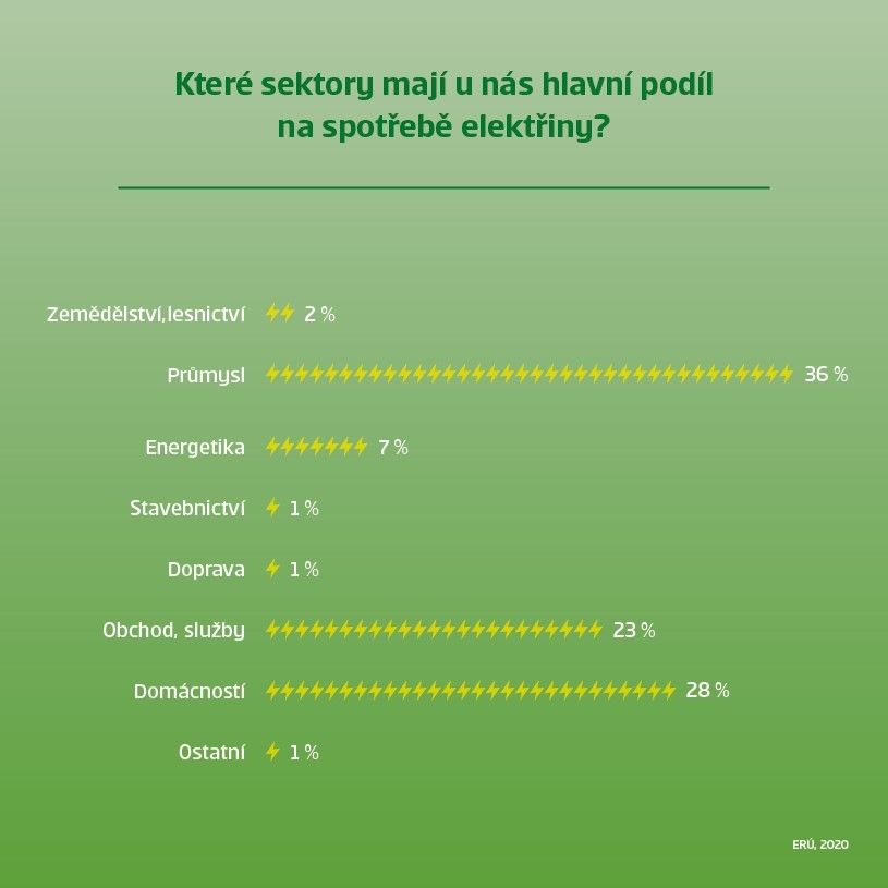 Graf: Které sektory mají u nás hlavní podíl na spotřebě elektřiny?
