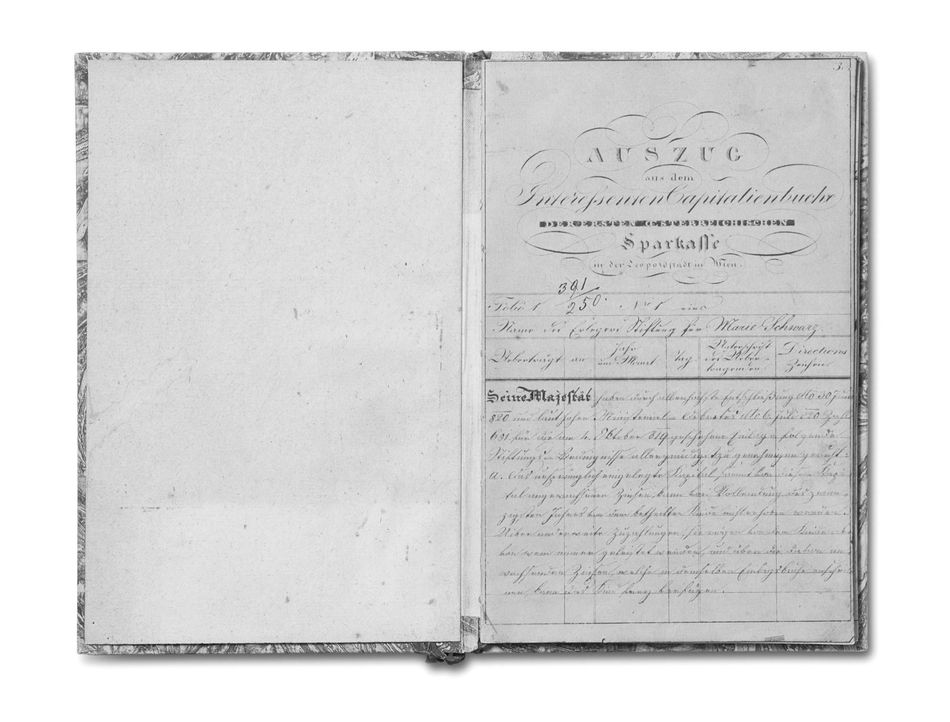 Einlagebuch Nr. 1 der Ersten Oesterreichischen Spar-Casse, Inhaberin: Marie Schwarz, 1819
