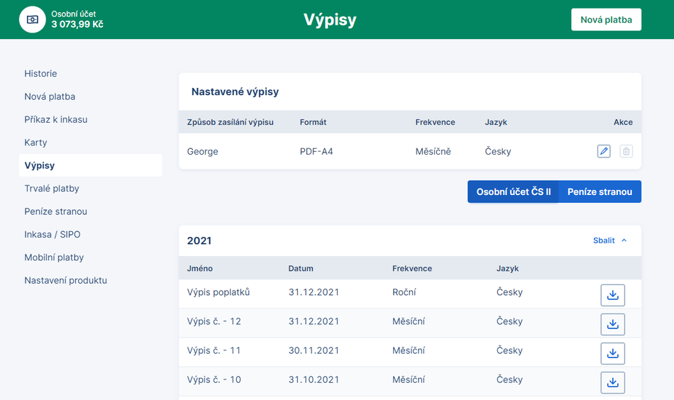 výpis poplatků