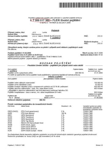 Pojišťovna ČS - faktura