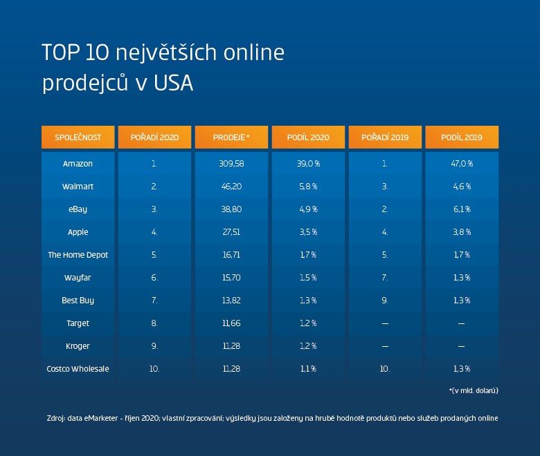graf: top 10 největších online prodejců v USA