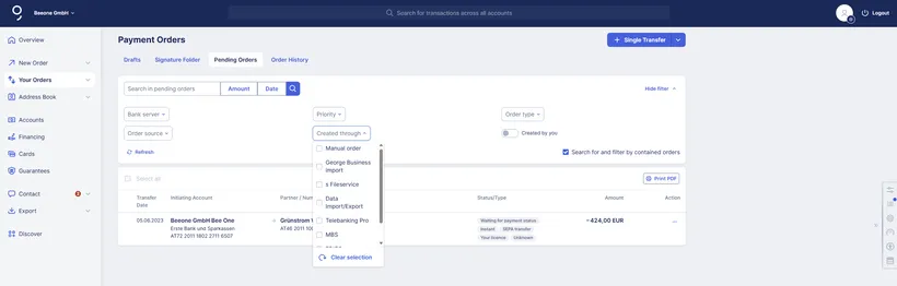 New Filters for payment orders