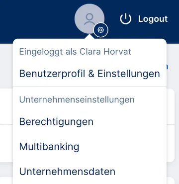 Admin User-Profil mit Berechtigungen, Multibanking, Unternehmensdaten