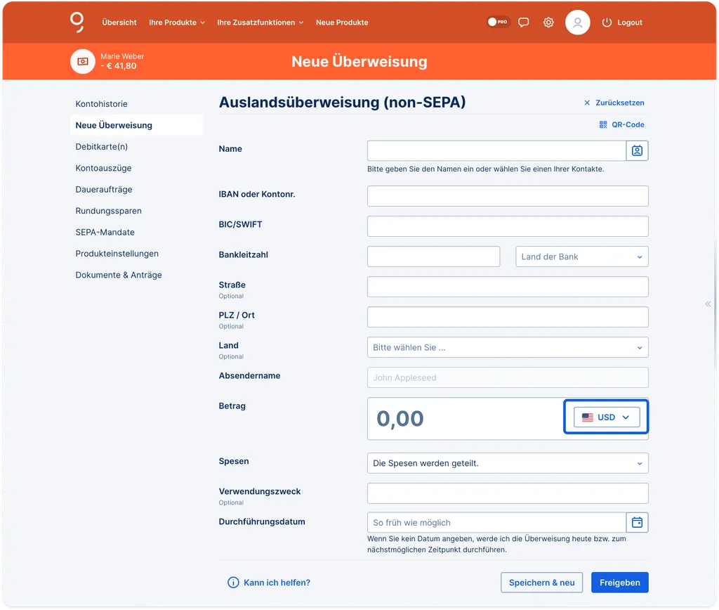 Auslandsüberweisung