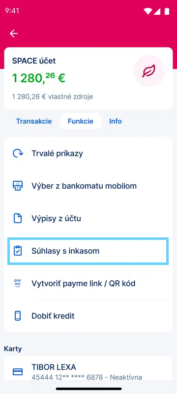zadanie súhlasu s inkasom