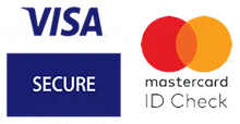 VISA Secure Logo weiß und dunkelblau und mastercaard ID Check logo rote kugel und gelbe Kugel