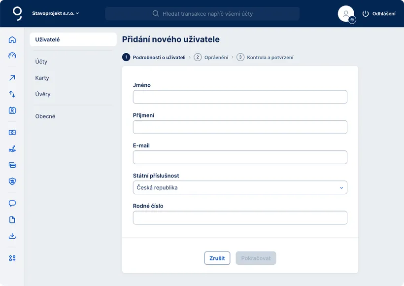 Vyplnění základních údajů