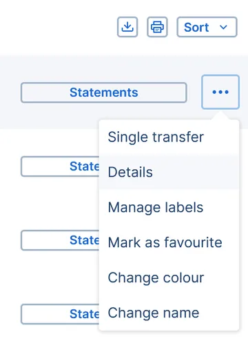 The menu with the account details