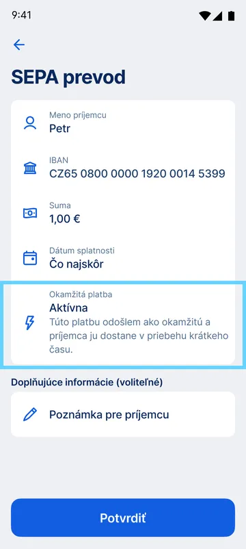 aktívna okamžitá platba