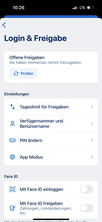 Profil Login und Freigabe