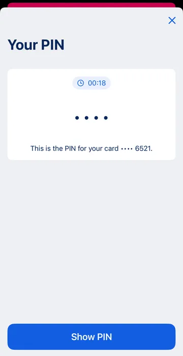 PIN display in George app
