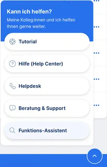 George Business Hilfe-Menü ausgeklappt - Tutorial, Help Center, Helpdesk, Beratung, Funktions-Assistent