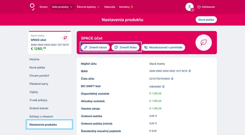 nastavenie produktu web