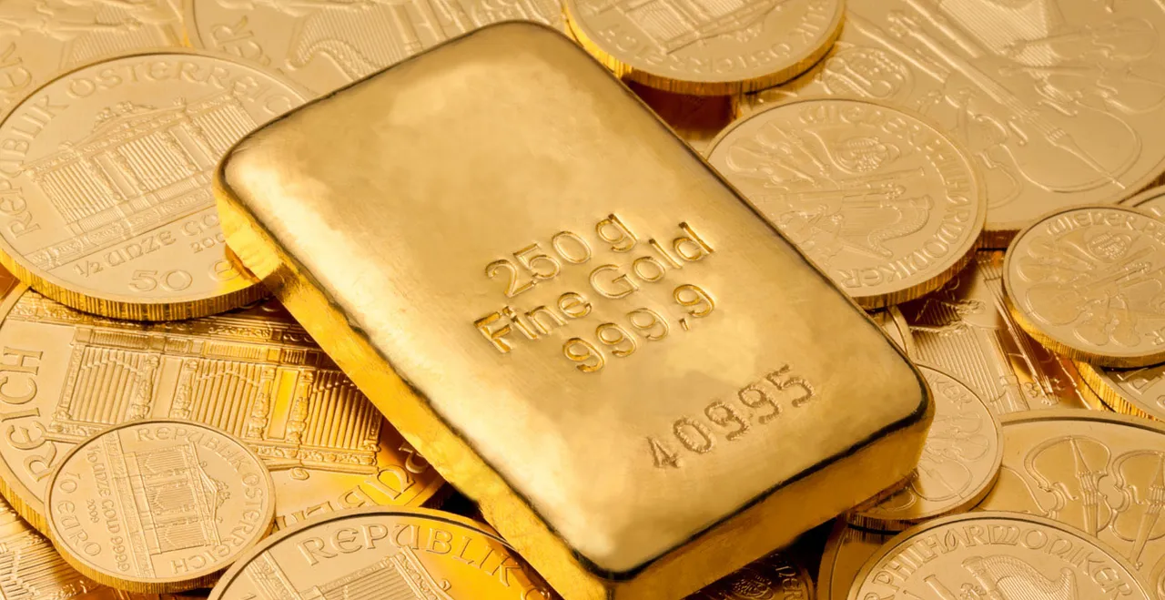 Goldmünzen und Goldbarren