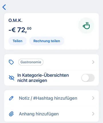 Transaktion - Rechung teilen 