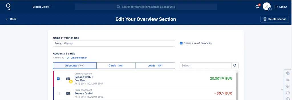 Customise your overview sections