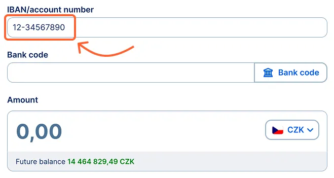 Entering prefix together with rest of account number