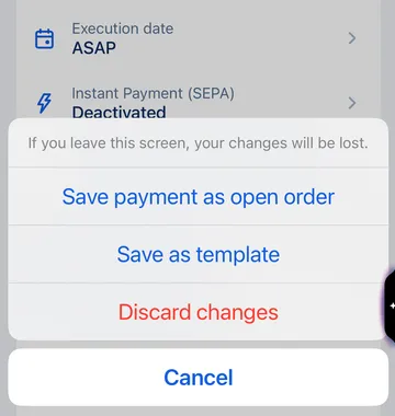 George mobile app - save transfer as open order 