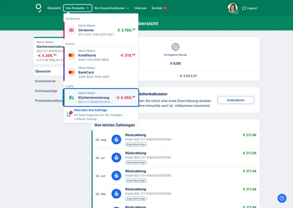 Kredit - Ihre Produkte - George Web