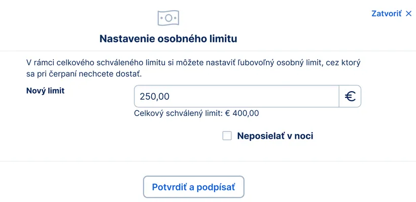 nastavenie osobného limitu
