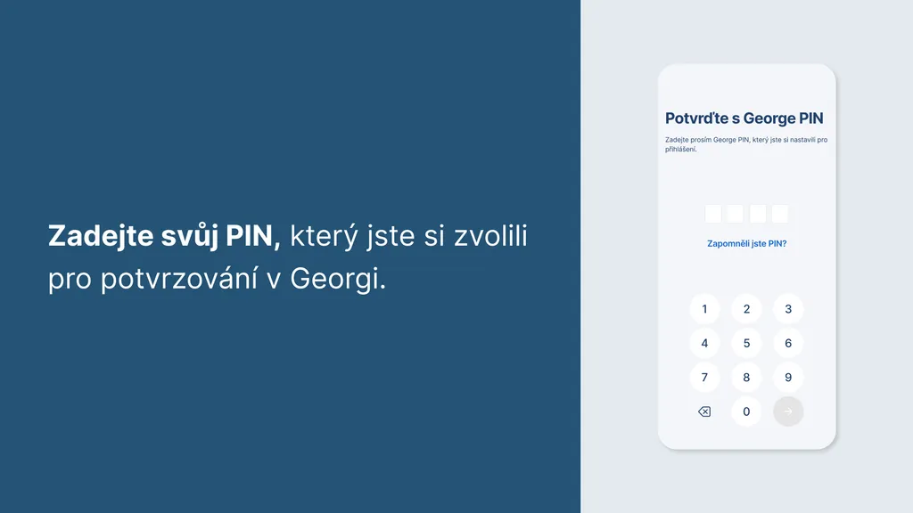 Zadejte svůj PIN, který jste si zvolili pro potvrzování v Georgi.