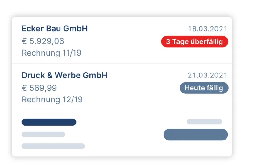 Screenshot aus George, fällige und überfällige Rechnungen