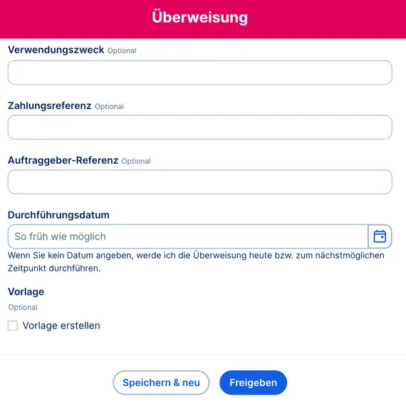 George web - offenen Auftrag bei Erstellung der Überweisung speichern