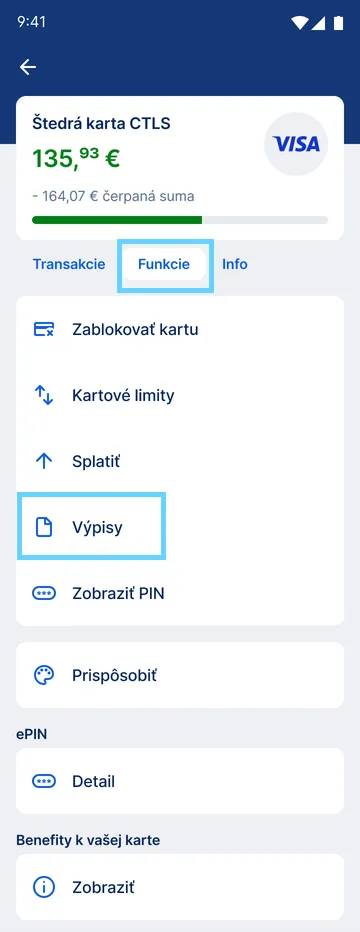 výpis z karty app