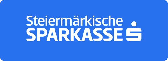 Das Logo der Steiermärkischen Sparkasse in weißer Schrift auf blauem Hintergrund