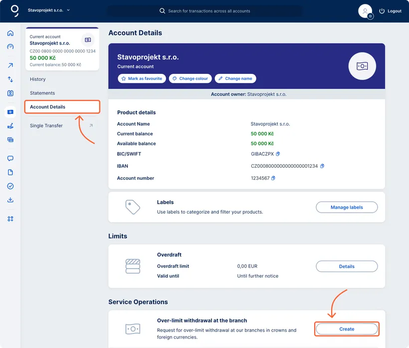 Entry point to the over-limit withdrawal at the branch
