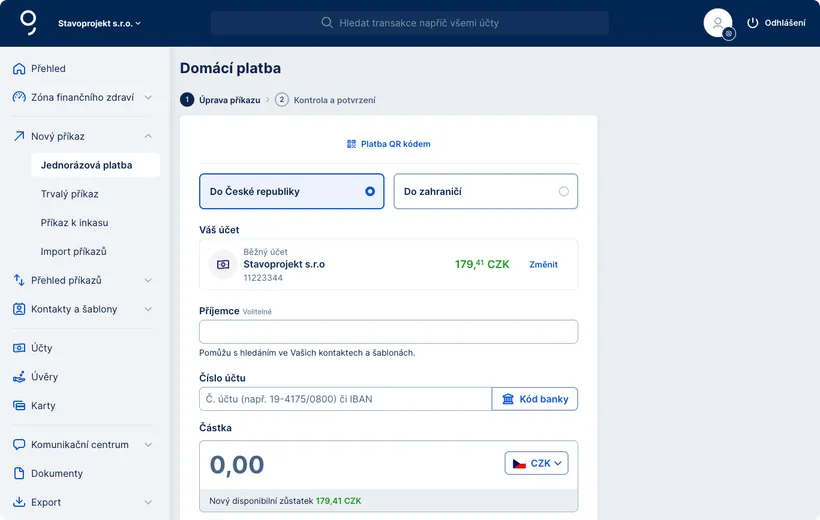 Detail nové jednorázové platby