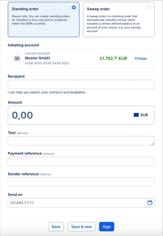 Standing order details