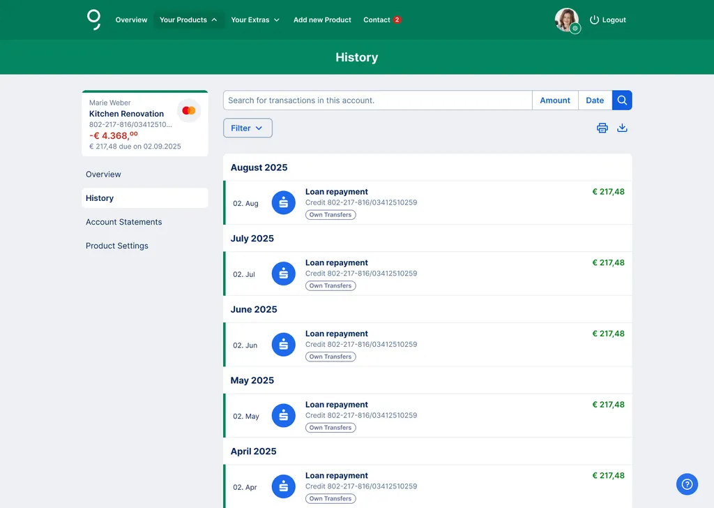 Loan history - George web