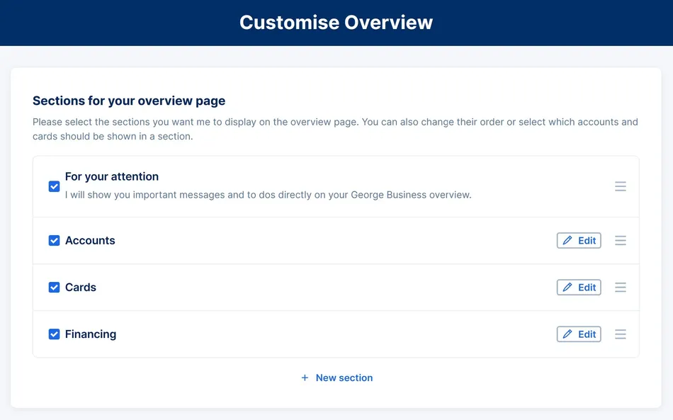 Customise your George Overview
