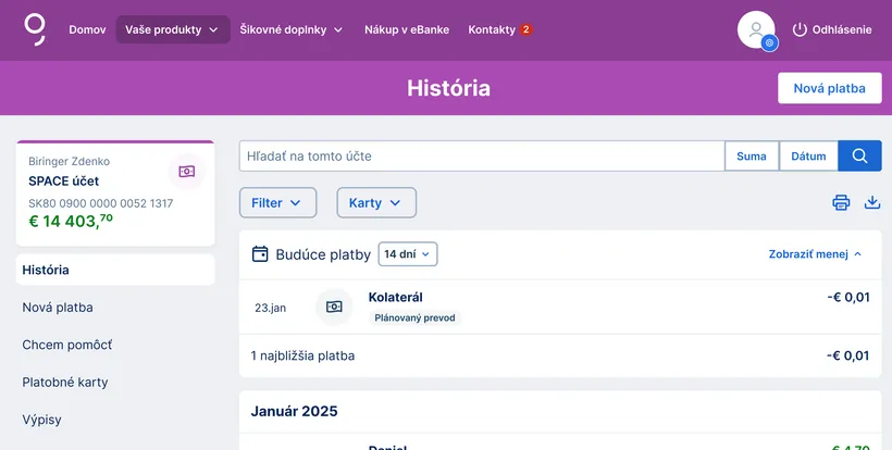 prehľad čakajúcih príkazov na účte