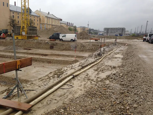 Baustelleneinrichtung – hier entsteht das neue Gründerzentrum in Rosenheim.<br>Foto: Sparkasse
