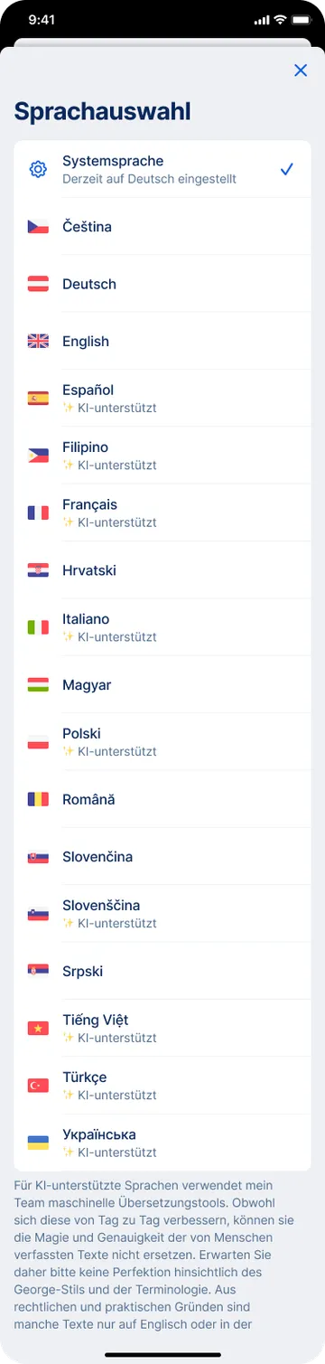 George-App Sprachauswahl
