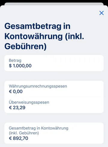 Gebühren Auslandsüberweisungen - George App