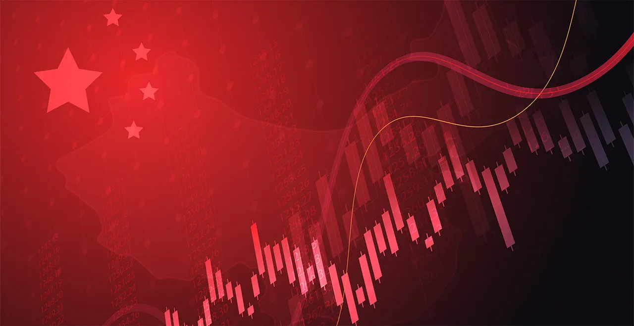 Symbolgrafik China-Flagge und steigender Chartverlauf