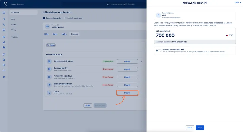 Nastavení limitů disponentům