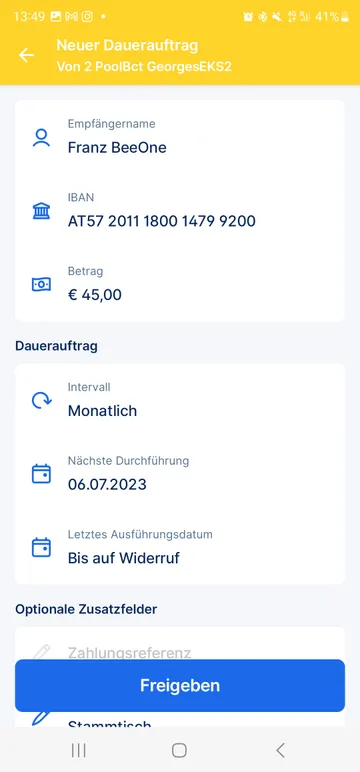 Dauerauftrag mit der App anlegen