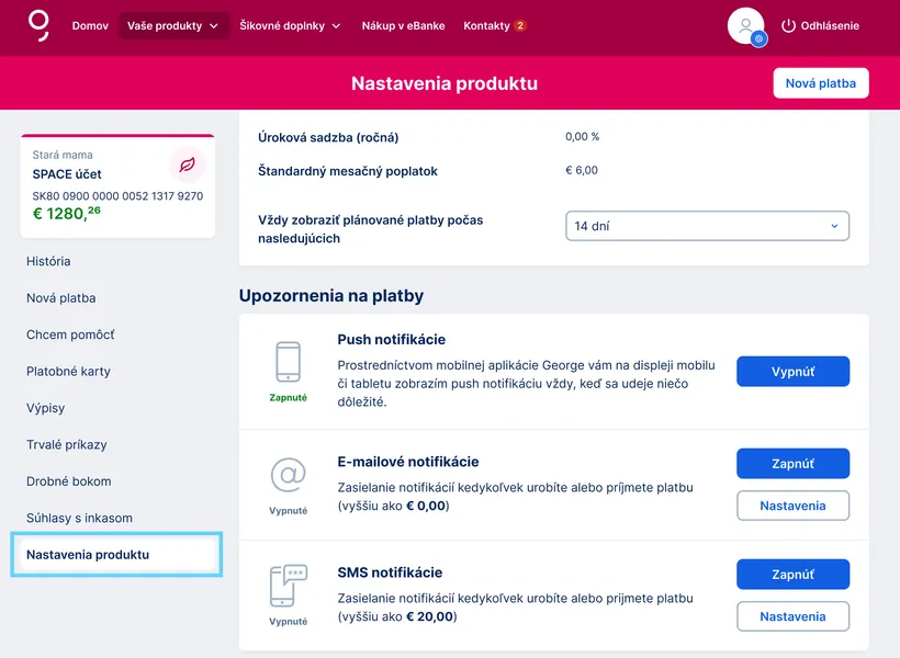 nastavenie produktov