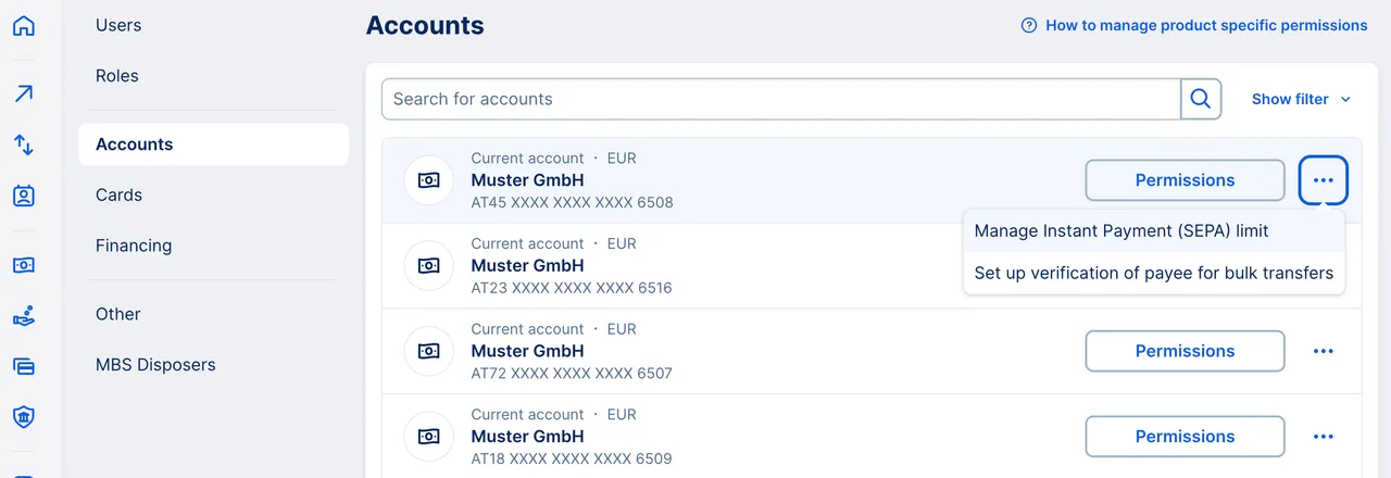 Instant Payment SEPA Limit - Permissions