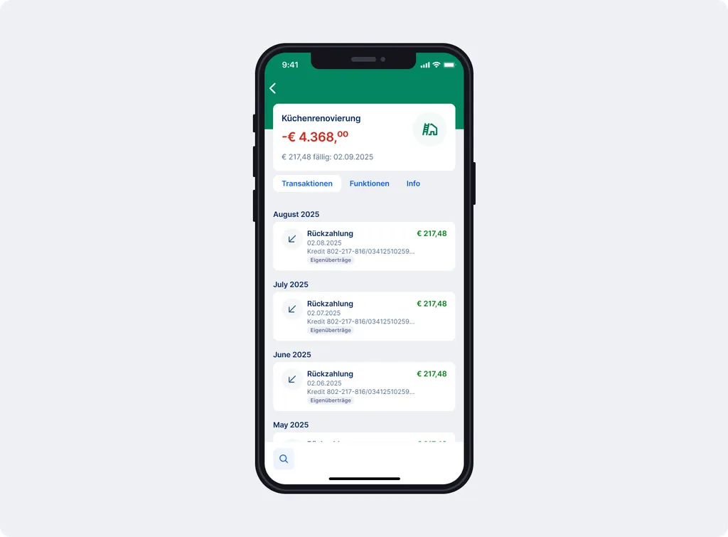 Kreditübersicht Transaktionen - George-App